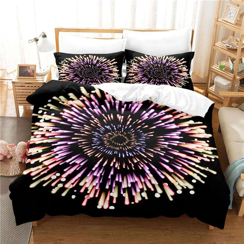 Fireworks Soft Durable Quality Duvet Cover Colourful Fires Celebrate Mery Christmas Theme Polyester for Children Tens Women for Bedrom Decoration