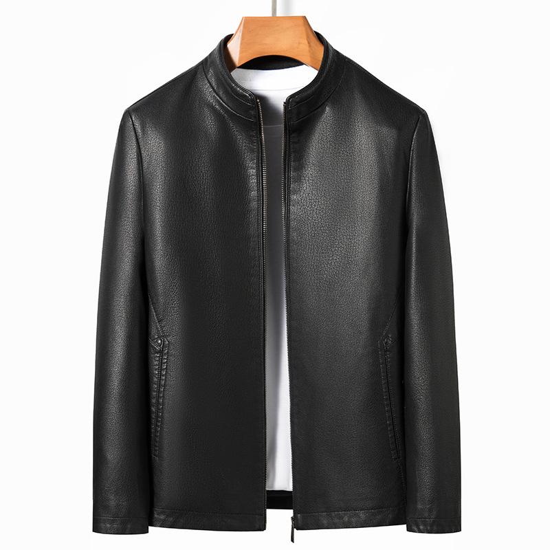 Autumn and Winter Men's Leather Jackets, Middle-aged Business Casual Loose Velvet Leather Jackets, Sheepskin Stand-up Collar Jackets