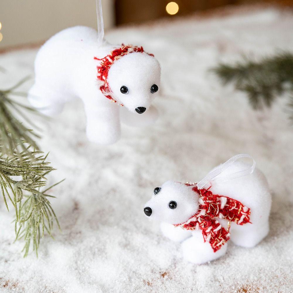 2pcs Cute Christmas Bear Pendant Mini Simulated Polar Bear  New Year Festival Gifts