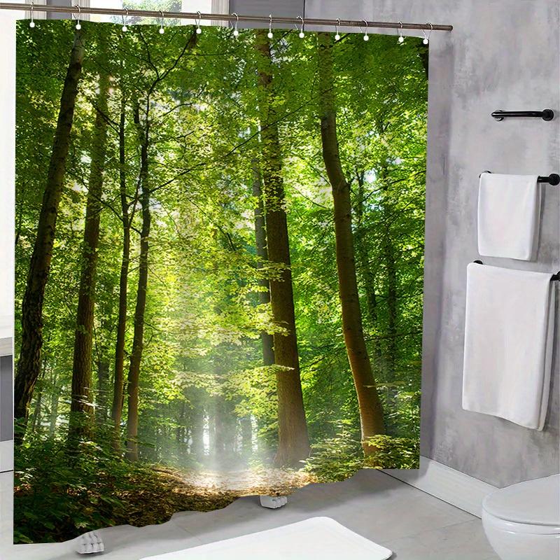 Sunlight Forest Trees Shower Curtain Nature Art Bathroom Decor Green Woodland Path Bath Curtains Modern Home Interior