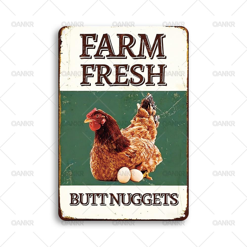 

Vintage Chicken Metal Tin Sign Ideal Gift x Inch Funny Farm Fresh Butt Nuggets Wall Poster Metal Signs for Farm Garden Home 20x30cm（7.8x11.8inch）