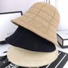 Cashmere Knitted Checkered Bucket Hat Women Fall Winter Warm Knitted Wool Hat Simple and Elegant Solid Fisherman Hat Basin Cap