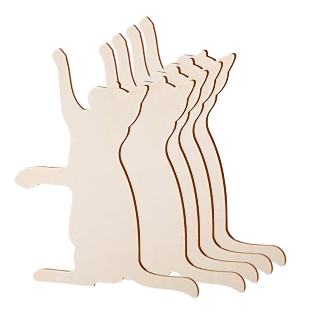5x Wood Cat Cutouts Ornaments for DIY Craft Art Project Party Favor Supplies