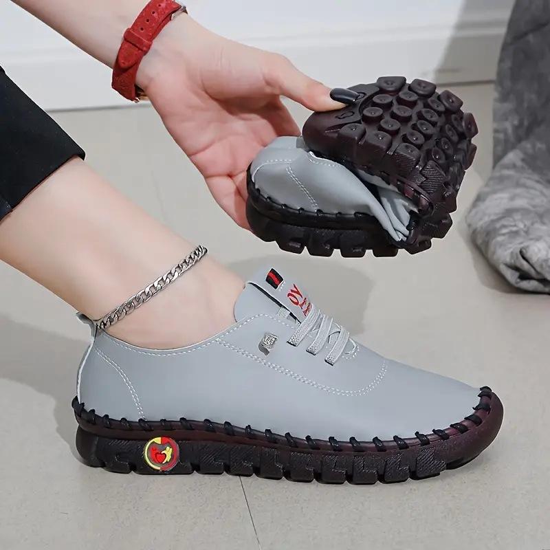 Real Soft Leather Single Shoes Comfortable Flat-soled Lace-up Mother Shoes Wide Fat Feet Cow Tendon Sole Soft Sole Soft Surface Middle-aged Large Size