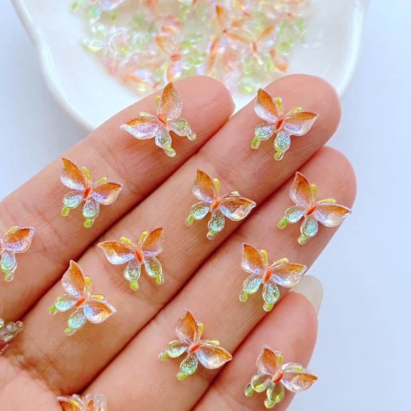 50Pcs New Cute Mini 9*11mm Shiny Butterfly Flat Back Resin Scrapbooking DIY Jewelry Craft Decoration Accessories