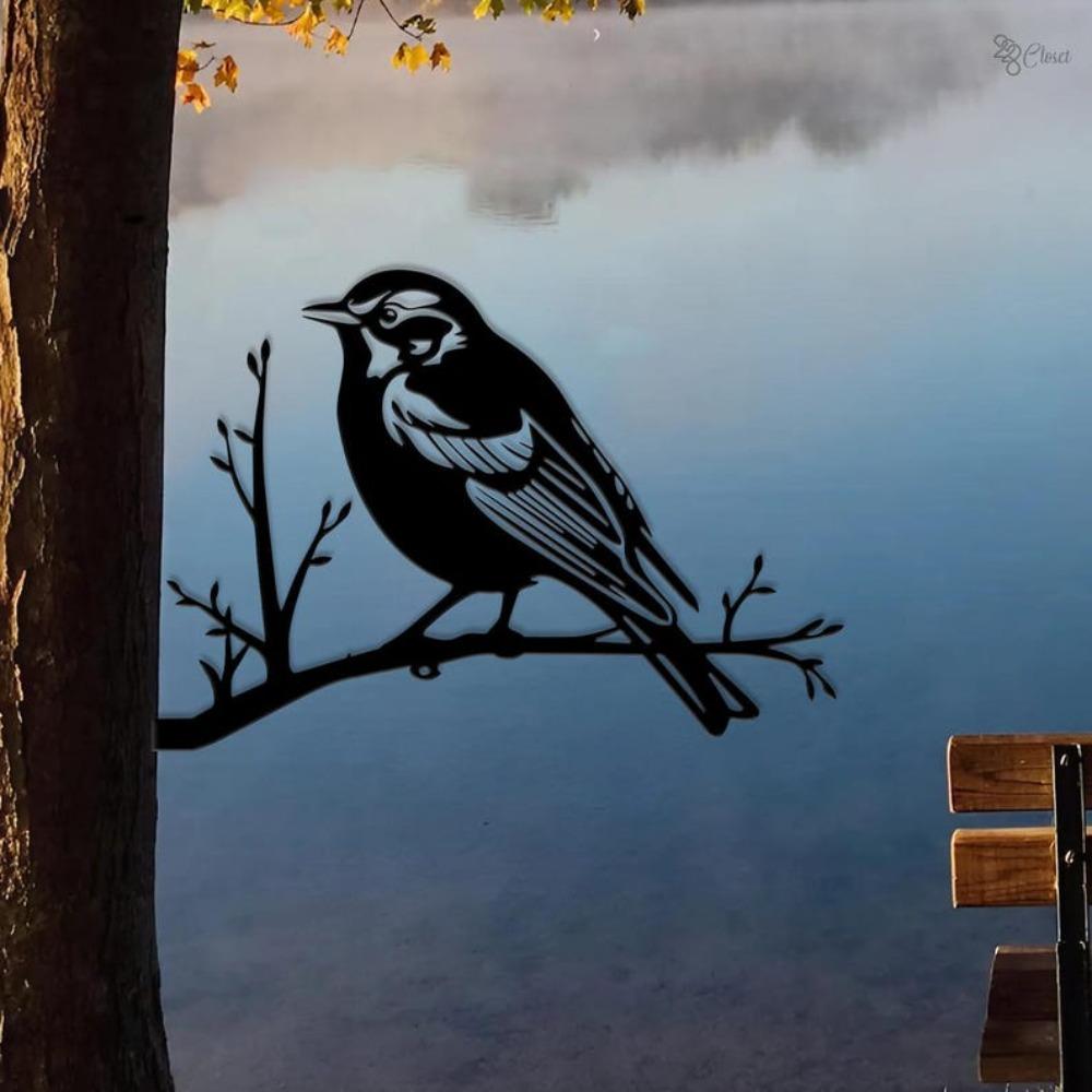 Wrought Iron Bird Wall Art Garden Metal Sculpture Outdoor Nature Decor
