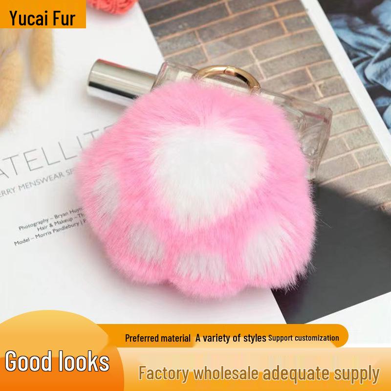 Cartoon Rabbit Fur Cat Paw Keychain Plush Ball Backpack Ornament