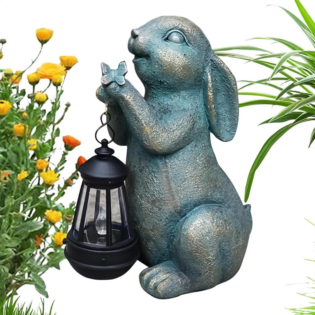 Decorazione Giardino con Coniglietto e Lanterna Solare Scultura Artistica Vintage Decorazione Cortile di Pasqua per Casa Prato Esterno Portico Patio Natale Primavera