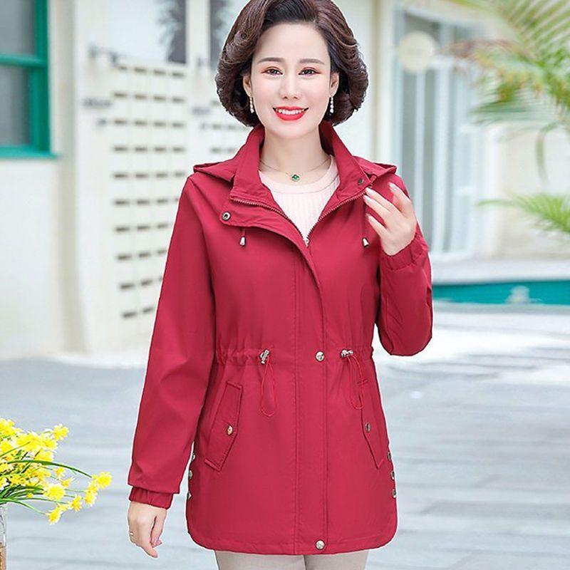 

Mom Autumn Coat Women s New Middle-aged Foreign Style Spring and Autumn Clothes Middle-aged and Elderly Trench Coat Thin XL