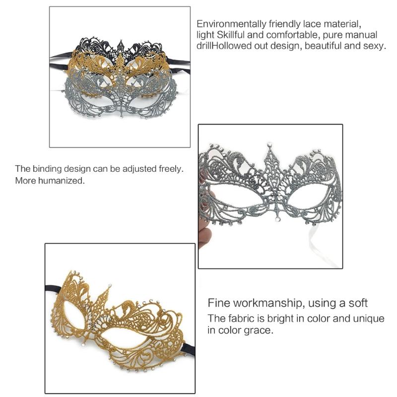 Rhinestone Half Face Mask for Women Halloween Masquerade Mask Antique Lace Half Face Mask Retro-Party Mask Cosplay Props