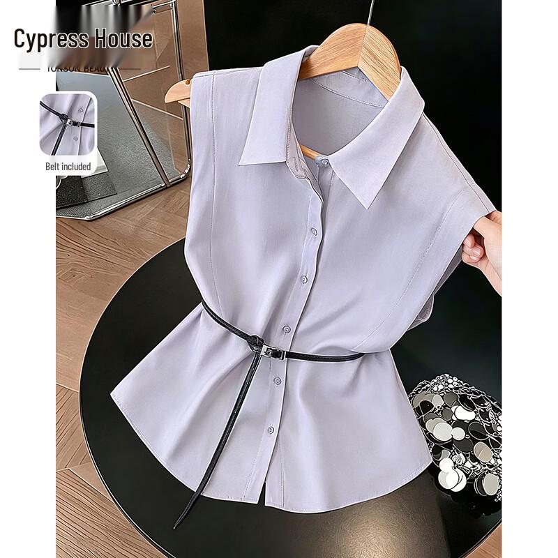 Sibaisha Women s Lapel Solid Slim-fit Shirt L