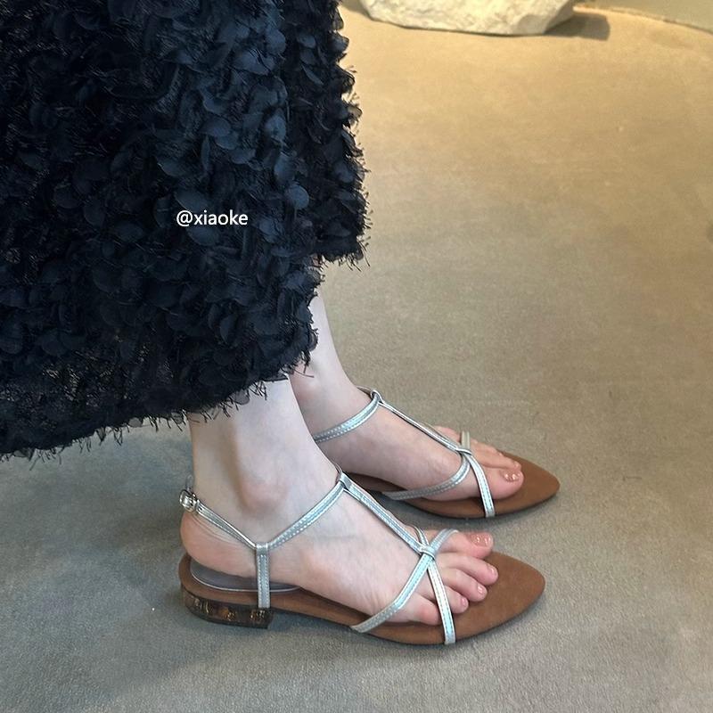 

French retro pointed toe with sandals women s shoes 2025 new fairy wind night wind low heel thick heel cool slippers 40