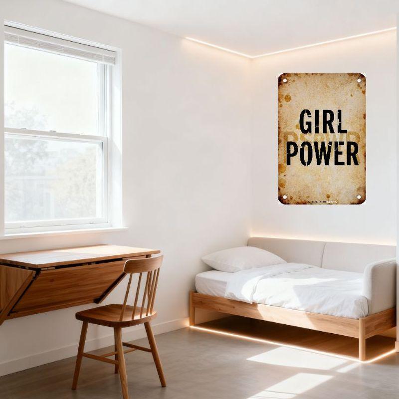 Vintage 'GIRL POWER' Metal Tin Sign Distressed Rusty Wall Decor with Mounting Holes Retro Aesthetic for Home Office Motivation D