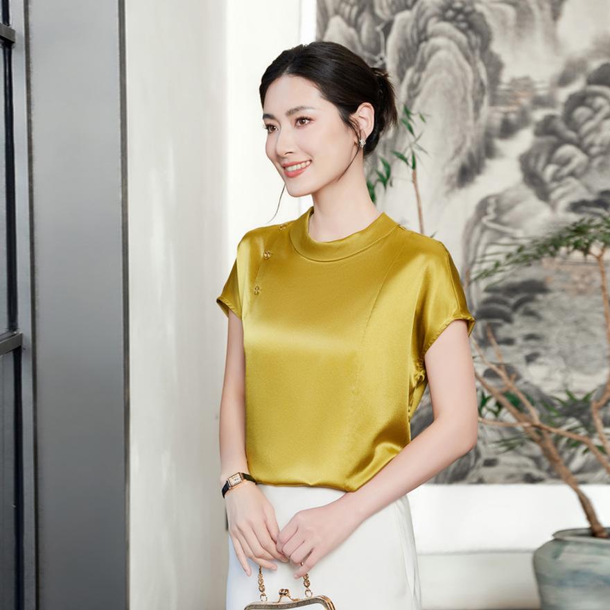 

Модная шелковая рубашка женская с короткими рукавами новый трендовый бренд топ из шелка тутового дерева короткая рубашка XXL