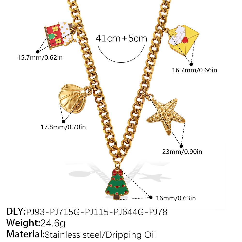 Colar Pingente de Natal DIY Europeu e Americano: Aço Inoxidável Banhado a Ouro 18K, Design de Desenho Animado Fashion para Mulheres.