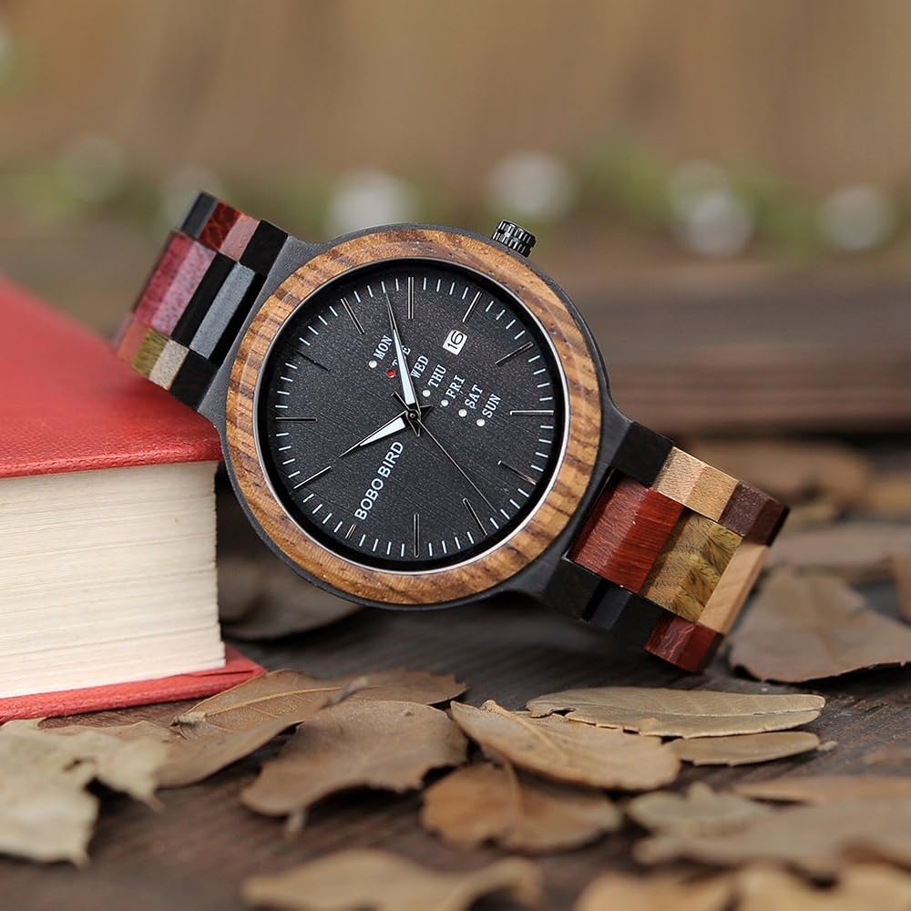 Bobo Bird Wooden Multi-Function Quartz Watch Colorful Handmade Sports Chronograph for Men and Women