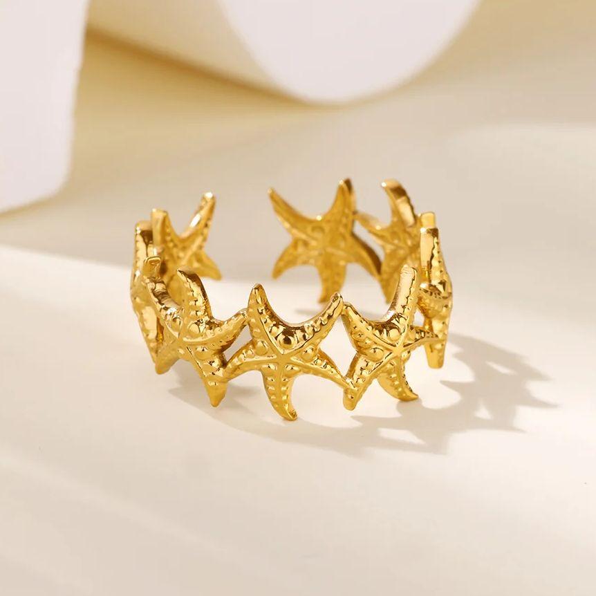 Starfish Rings For Women Gold Color Stainless Steel Starfish Ring Femme Christmas Wedding Jewelry Gift