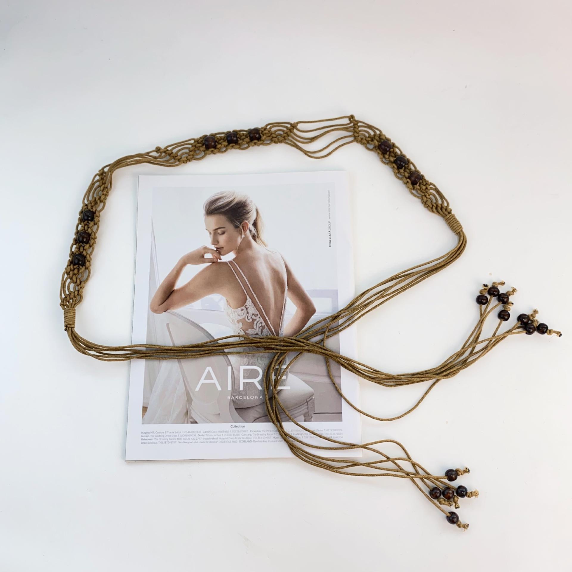 Этнический плетеный женский пояс с юбкой, ретро, с бахромой, декоративная тонкая поясная цепочка для платья, персонализированные аксессуары хаки