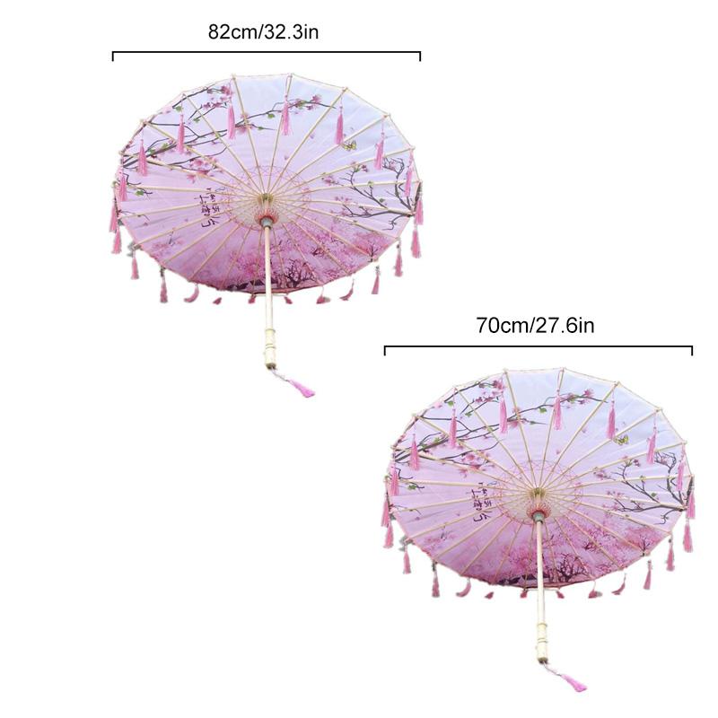 1PC with Tassel Classical Women's Umbrella for Hanfu Accessories Satin Cloth Photograph Props Fairy Ancient Parasol