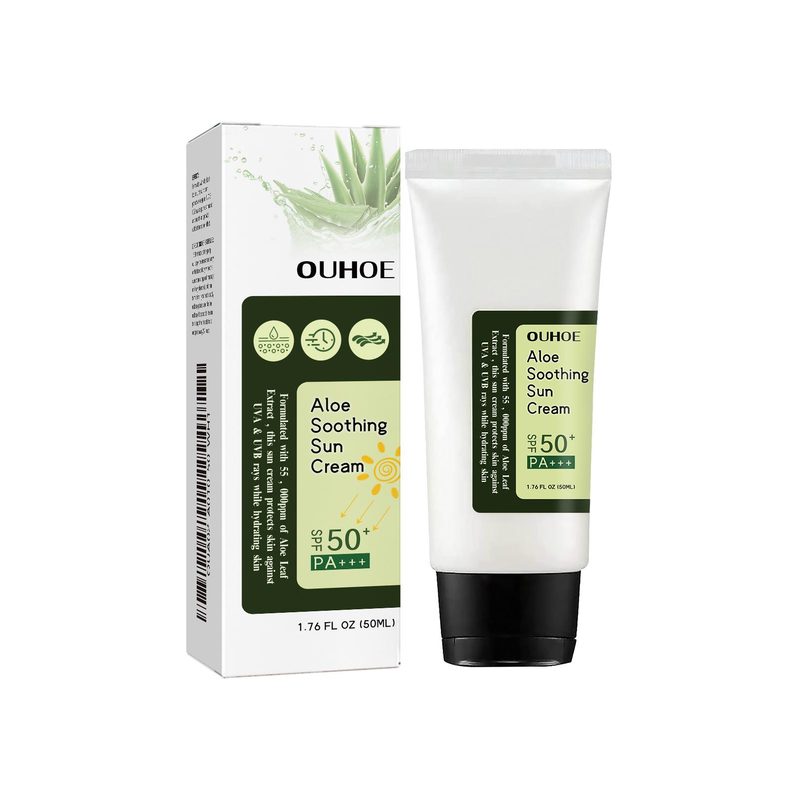 OUHOE Aloe Soothing Sun Cream SPF50+ PA+++ - Hydrating Sunscreen for Face & Body, UV Protection with Aloe Vera,Moisturizing Sunscreen 50ml