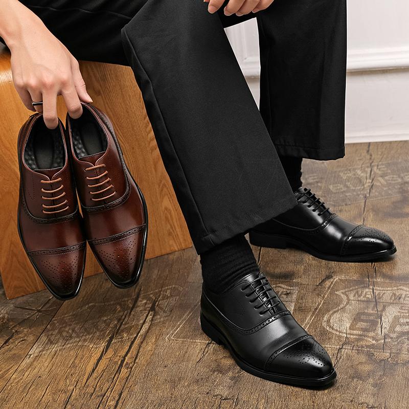 Fashion Size38-48 Vintage Men Business Formal Shoes Men Lace-up Business Office High-quality Brogue Leather Shoes Wedding Banquet Shoes