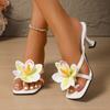 Fashion Women Elegant High Heels Sandals Flowers Decoration Peep Toe Sandals Casual Fashion Flip Flops Outdoor Party Dress Heels Shoes