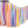 2pcs Pastel Rainbow Ribbon Tassel Garland Colorful Fabric Banner Hanging Patry Decoration Backdrop for Birthday Banner Backdrop Decor Party Banners