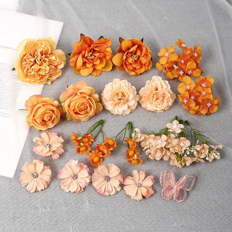 Orange Series Silk Artificial Flowers for DIY Headdress, Clothing Accessories, and Decorative Straw Hat Embellishments.
