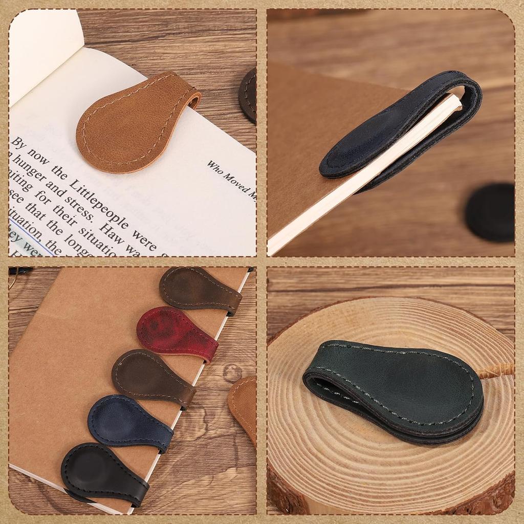 8 Pcs Leather Magnetic Bookmarks,Retro Magnetic Bookmark Holder,Double-Sided Magnetic Buckle for Wallet,PU Leather Bookmark Gift Suitable for Reading