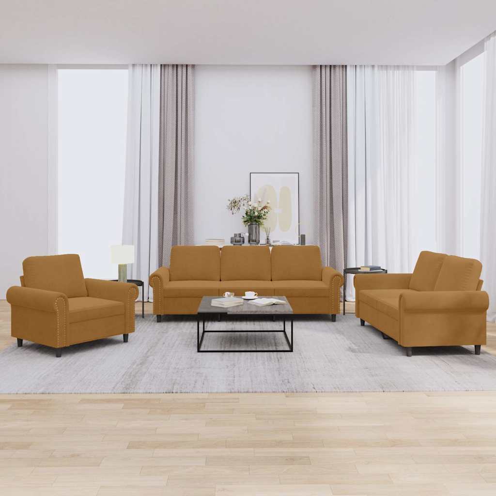 Vidaxl 3-Piece Lounge Set, Upholstered In Velvet, Brown