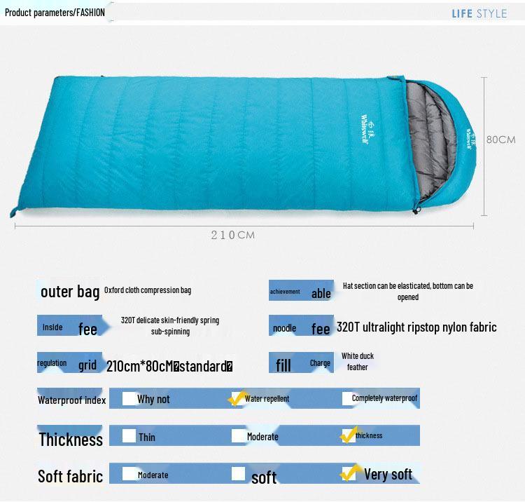 Ultralight White Duck Down Sleeping Bag for Outdoor Camping