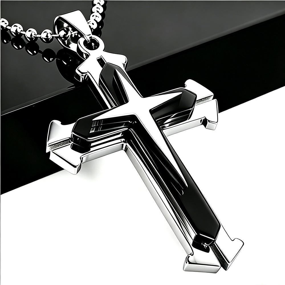 Trendy Men's Multi-Color 3-Layer Cross Necklace with Dog Tag Pendant