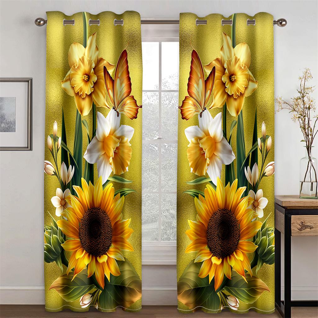 Beautiful Plant Sunflower Daisy Flower Curtain 2 Panel Classical Vintage Home Living Room Bedroom Den Decorative Curtains