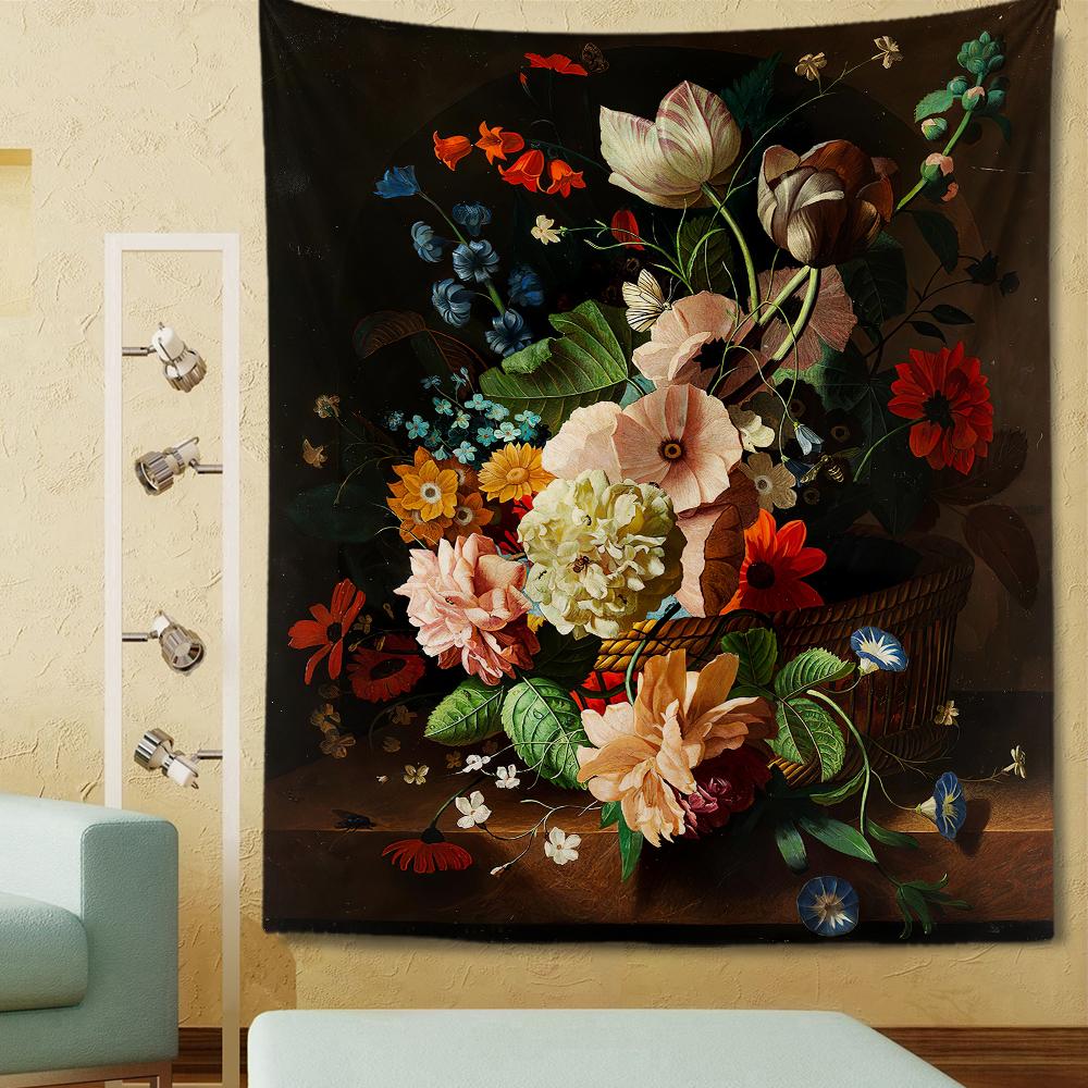 Vintage Style Flowers Tapestry Oil Painting Tapestry Wall Hanging Home Living Room Bedroom Dorm Art Decoration Tapestries