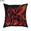 2D Flat 1pc Halloween Fiery Wolf Throw Pillow Covers Black Red Decorative Pillowcases One Sided Print