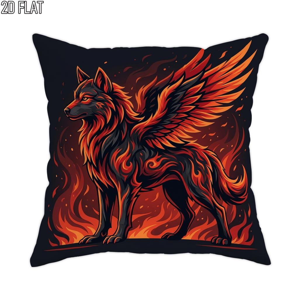 2D Flat 1pc Halloween Fiery Wolf Throw Pillow Covers Black Red Decorative Pillowcases One Sided Print