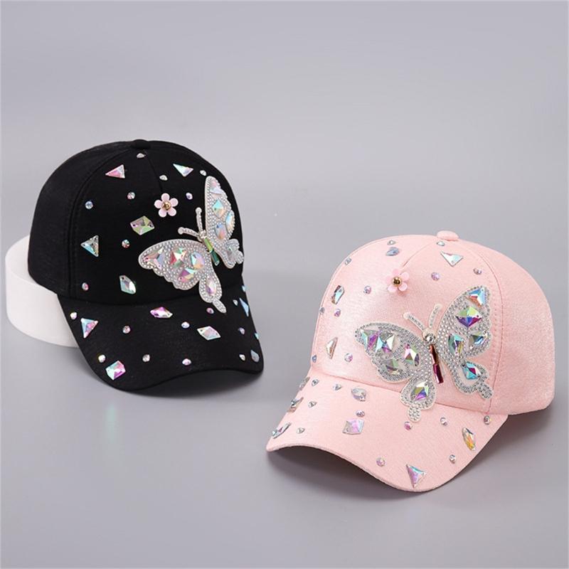 Stylish Rhinestones Baseball Hat for Women with Blingbling Butterfly Design and Sun Protective Duckbill for Everyday Wear