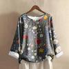 Women's Casual Long-sleeved Round-neck Retro Gradient Printed Cotton And Linen Top