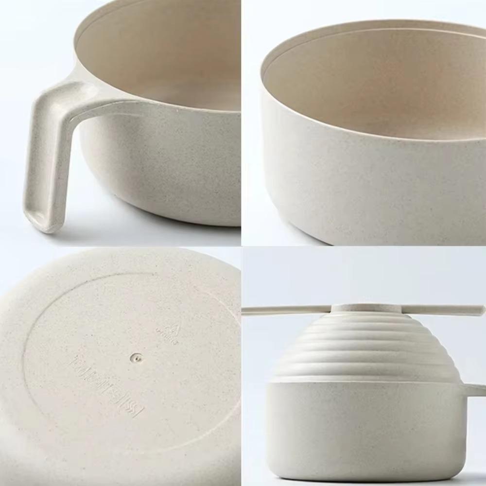 Snabbnudelskålset 5 st Vetehalm Servisset med lock Skål Sked Gaffel Ätpinnar Bärbara Stor Kapacitet Ramen Skålar