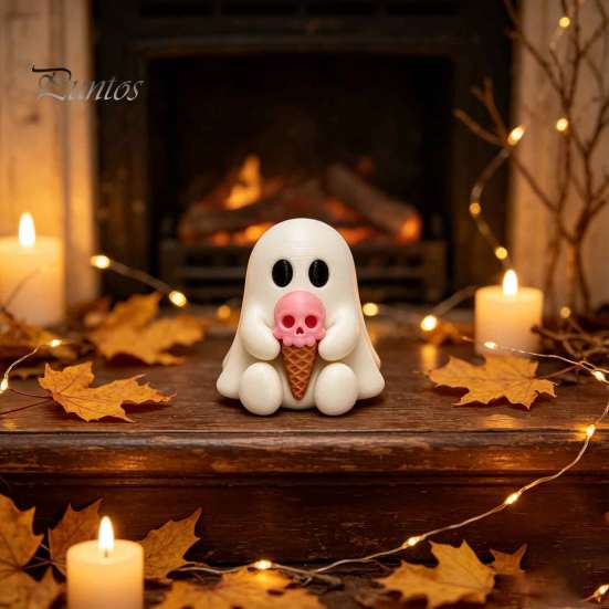 Artistic Resin Craft Gift Ice Cream Ghost Figurine, Cute Spooky Desk Decor for Summer Table Centerpiece Home, Soft Halloween Ornament, Festive Friends