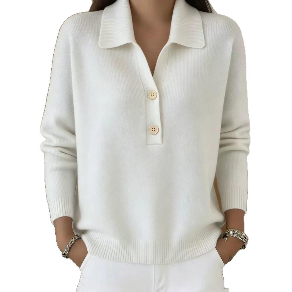 Maglione da donna a maglia con revers Autunno/Inverno 2026 - Bottoni, Vestibilità larga, Stile casual
