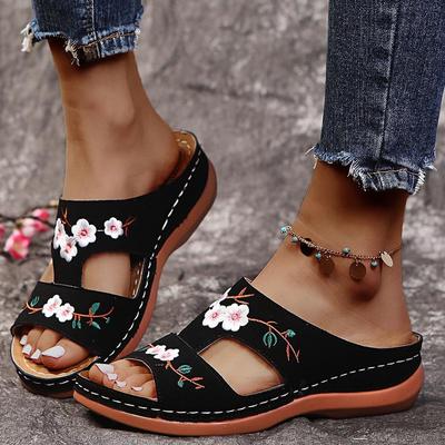 Sommer Sandalen Schuhe Frauen Peep Toe Schuhe Frau Floral Sandalen Frau Bequeme Weibliche Hausschuhe Retro Sandalen Zapatillas Mujer