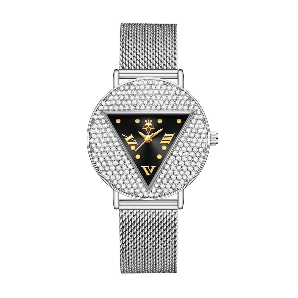 Women Luxury Crystal Triangle Dial Quartz Watch Gold Mesh Bracelet Elegant Ladies Wristwatch With Gift Box YaLaLuSi