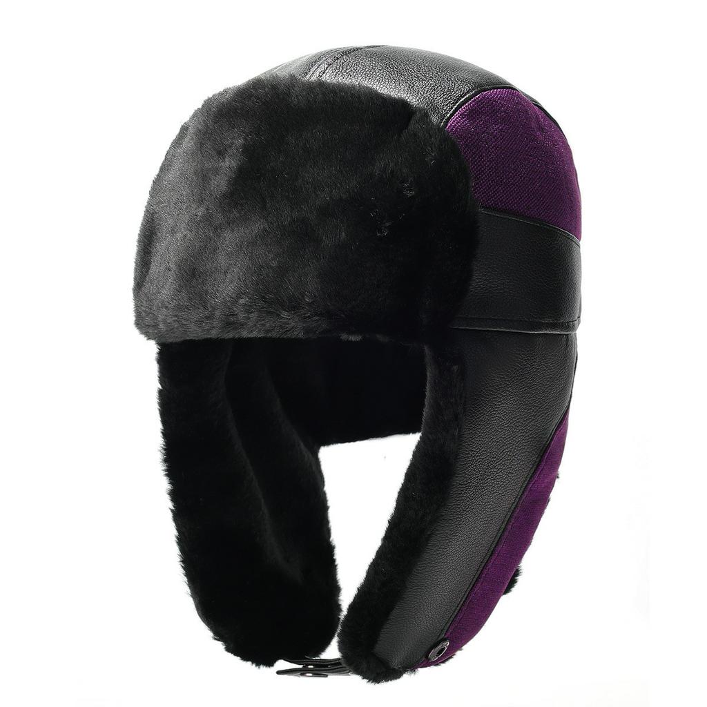 Winter PU Trapper Hat Outdoor Windproof Ski Cap Ear Flap Protection Thickened Fleece Lined Warm Hat