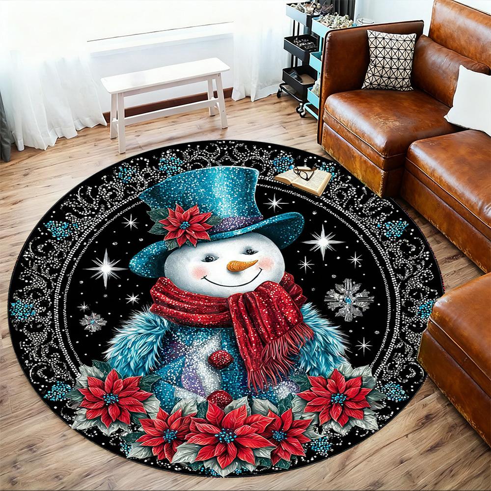 1PC Snowman Flowers Office Round Area Rug, Under Office Chairs Bedroom Living Room Home Decor, Carpet for Office -1110162