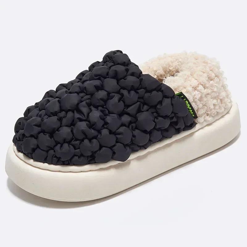 Fashion Winter Plush Hairball Slippers For Women Fashion Fluffy Warm Fur Home Slippers Indoor Outdoor Waterproof Furry Slides