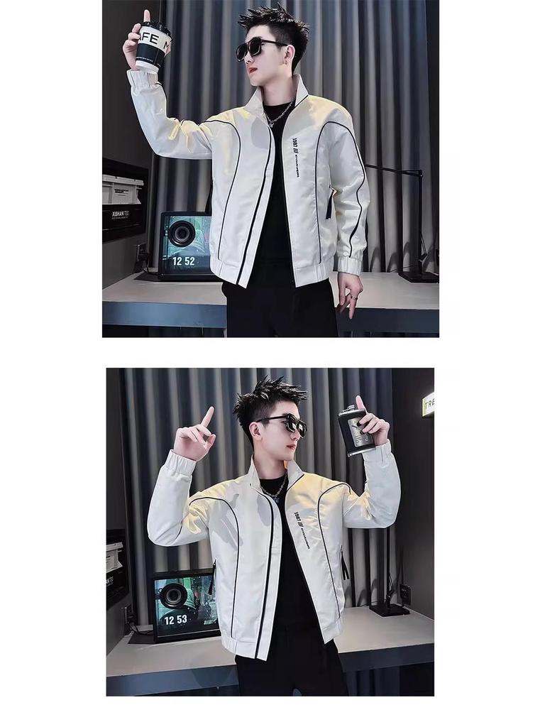 Men's Trendy Embroidered Stand Collar Jacket - Korean Style Casual Spring/Autumn Coat