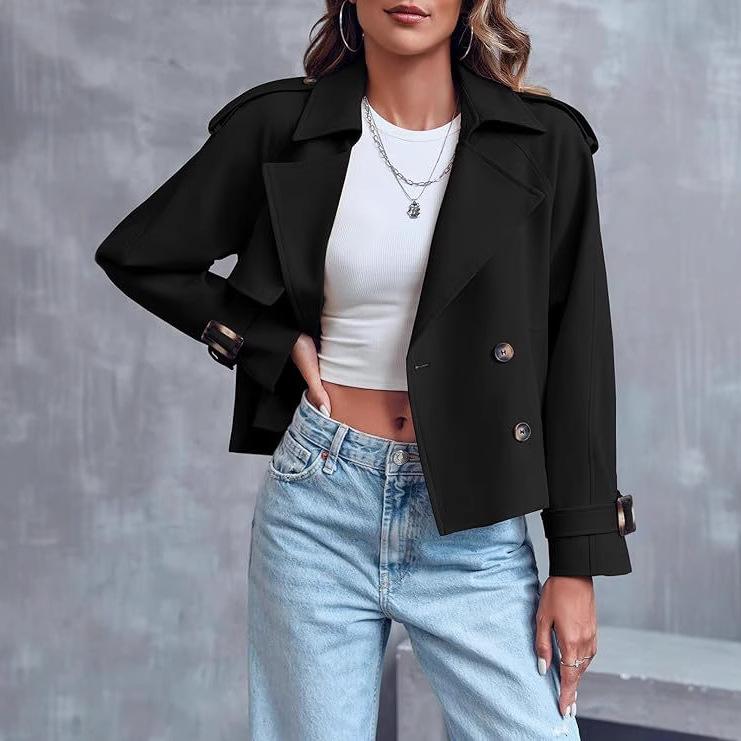 Women's Khaki Short Trench Coat with Epaulets