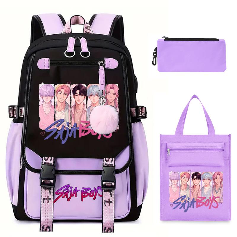 Sac à dos décontracté pour étudiant imprimé K-Pop Anime Dessin animé Sac fourre-tout tendance Trousse à crayons Ensemble