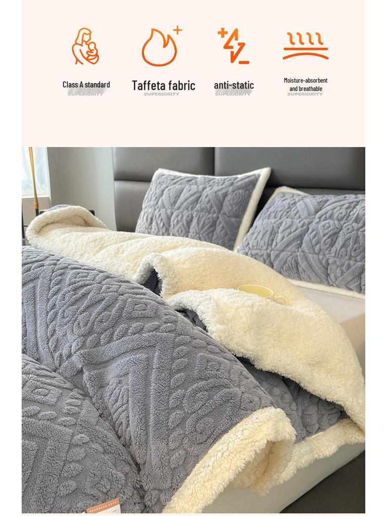 2025 Autumn/Winter Taffeta Fleece Duvet Cover & Blanket Combo for Home/Office